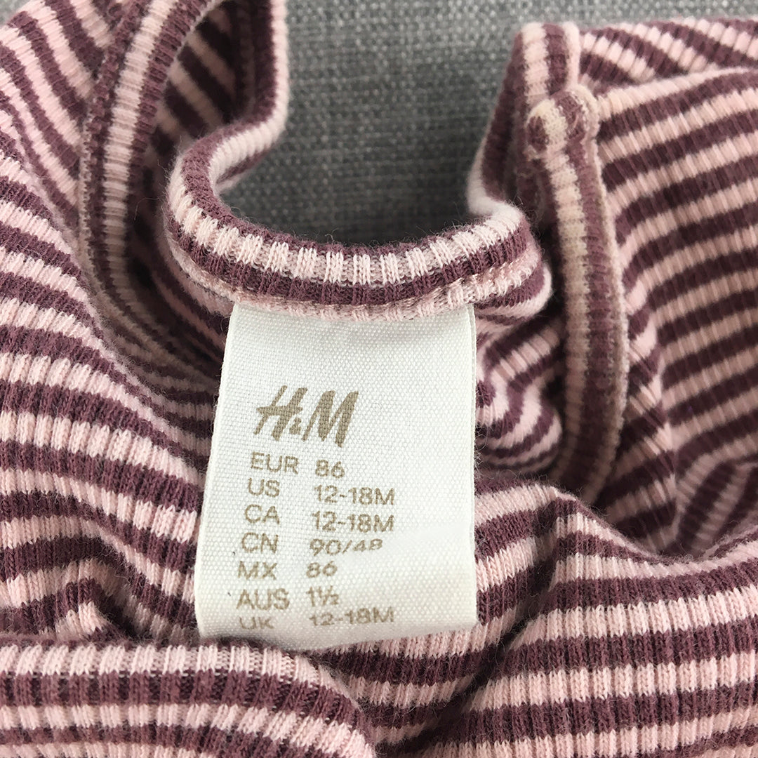 H&M Baby Girls Top Size 12 - 18 Months (1) Purple Striped Knit Toddler Shirt