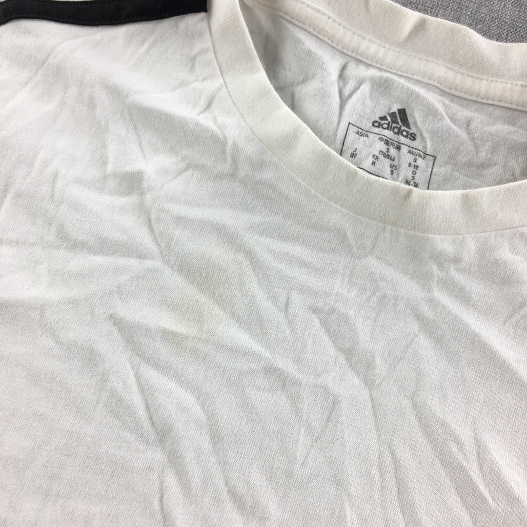 Adidas Womens T-Shirt Size S White Cropped Logo Short Sleeve Top