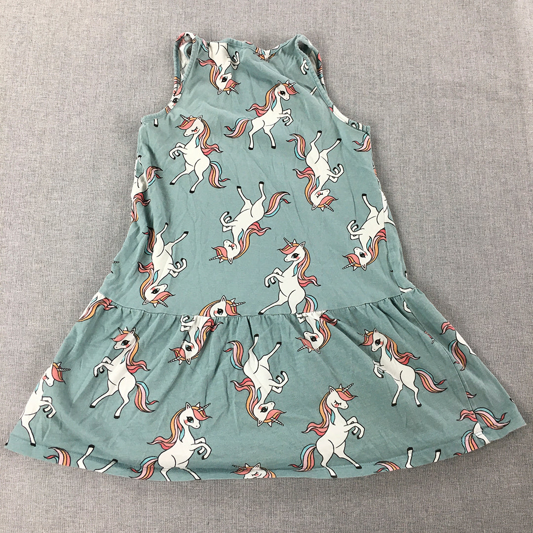 H&M Kids Girls Dress Size 5 - 6 Years Blue Unicorn Pattern Sleeveless