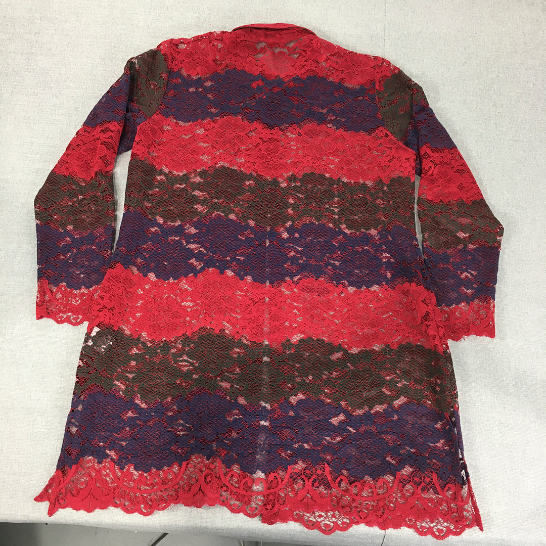 Capture Womens Shirt Dress Size 44 (L) Red Purple Striped Floral Button Up Mini