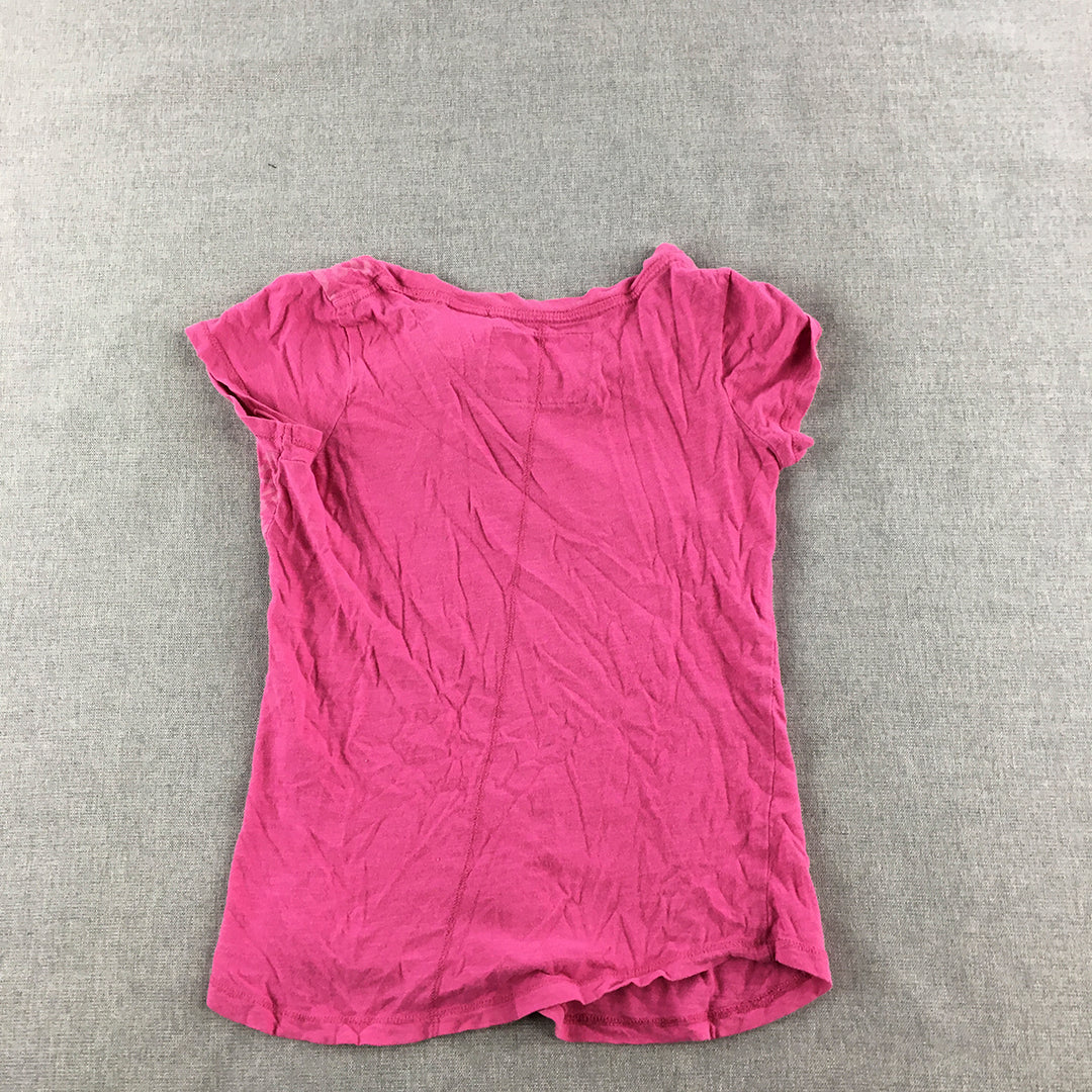 Guess Kids Girls T-Shirt Youth Size M (10 - 12) Pink Sequin Logo Top