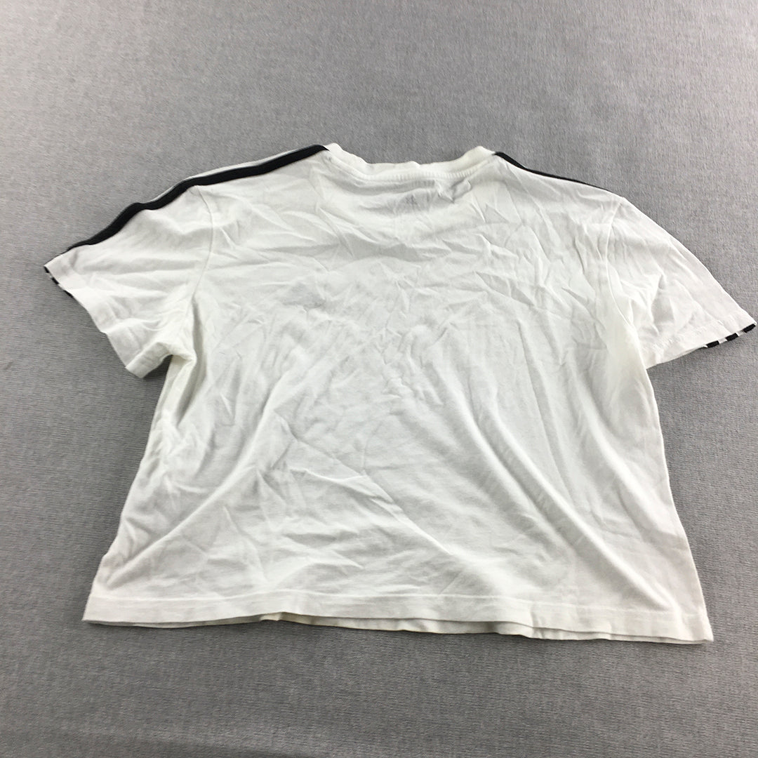 Adidas Womens T-Shirt Size S White Cropped Logo Short Sleeve Top