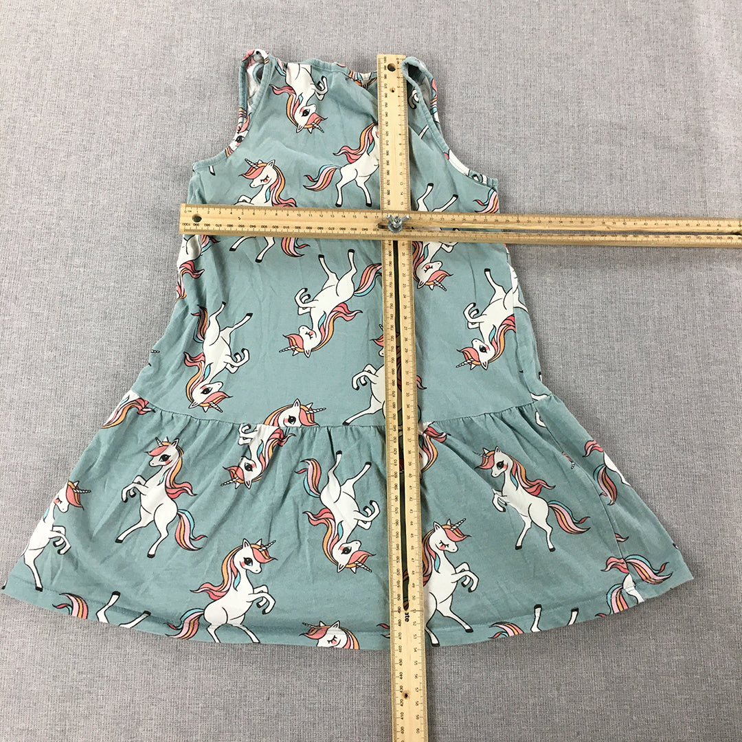 H&M Kids Girls Dress Size 5 - 6 Years Blue Unicorn Pattern Sleeveless