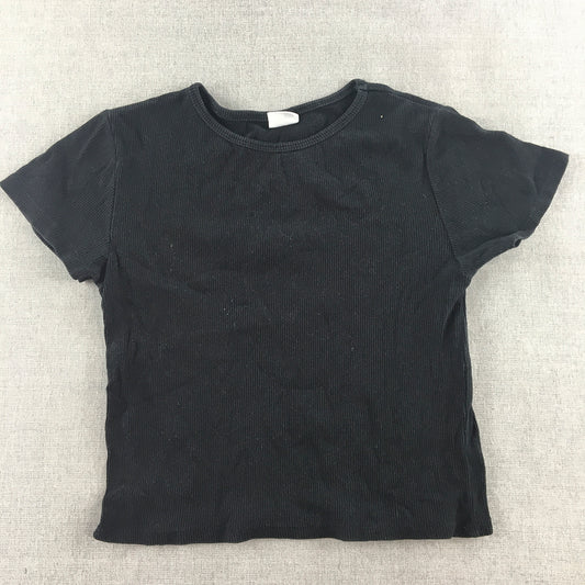 Zara Kids Girls T-Shirt Size 13 - 14 Black Knit Stretch Fabric Top