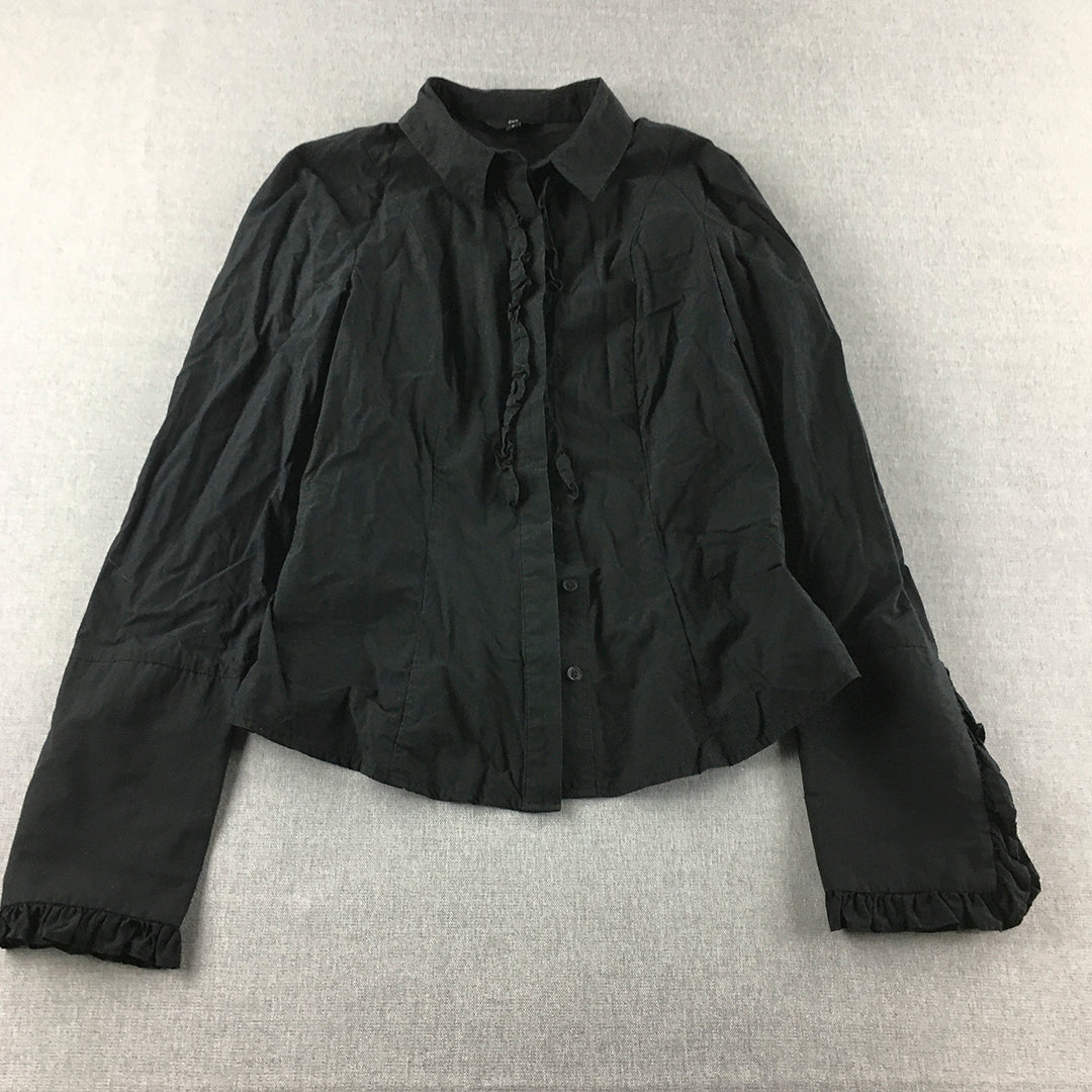 Cue Womens Shirt Size 8 Black Long Sleeve Button-Up Collared