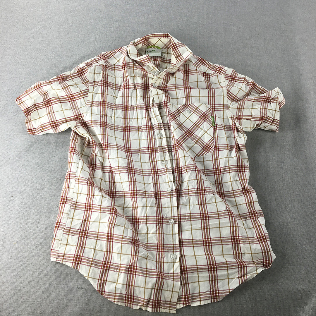 Kathmandu Mens Shirt Size M White Red Checkered Button-Up Short Sleeve Pocket