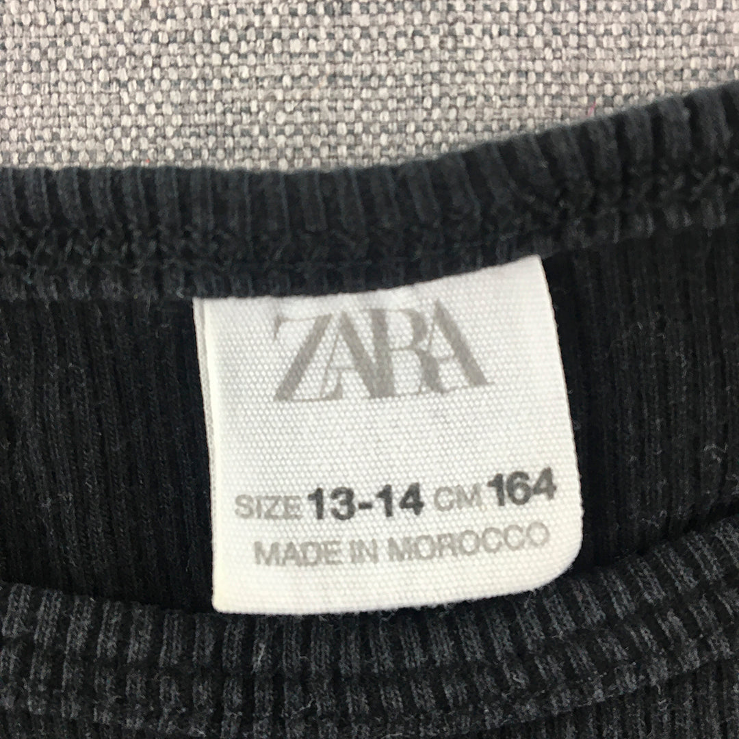 Zara Kids Girls T-Shirt Size 13 - 14 Black Knit Stretch Fabric Top