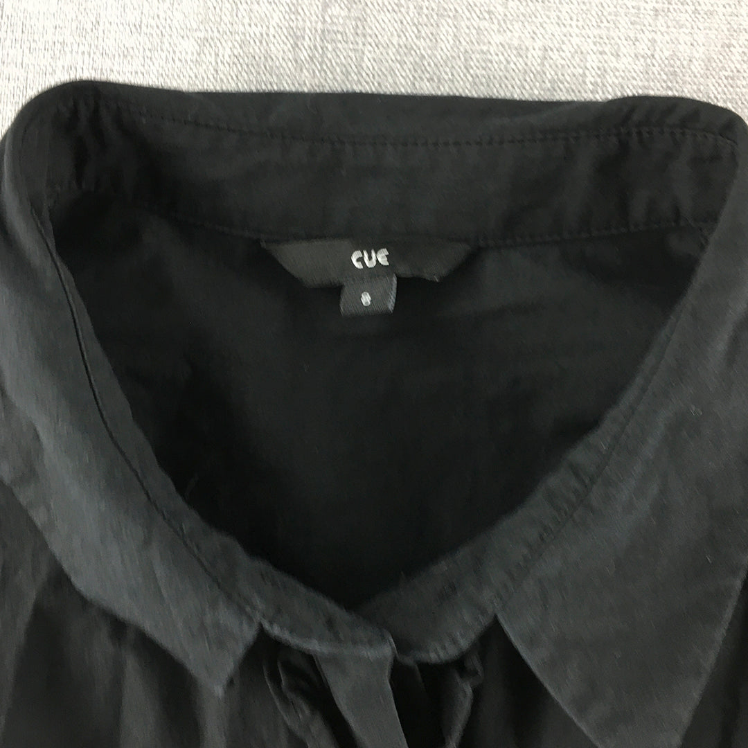 Cue Womens Shirt Size 8 Black Long Sleeve Button-Up Collared