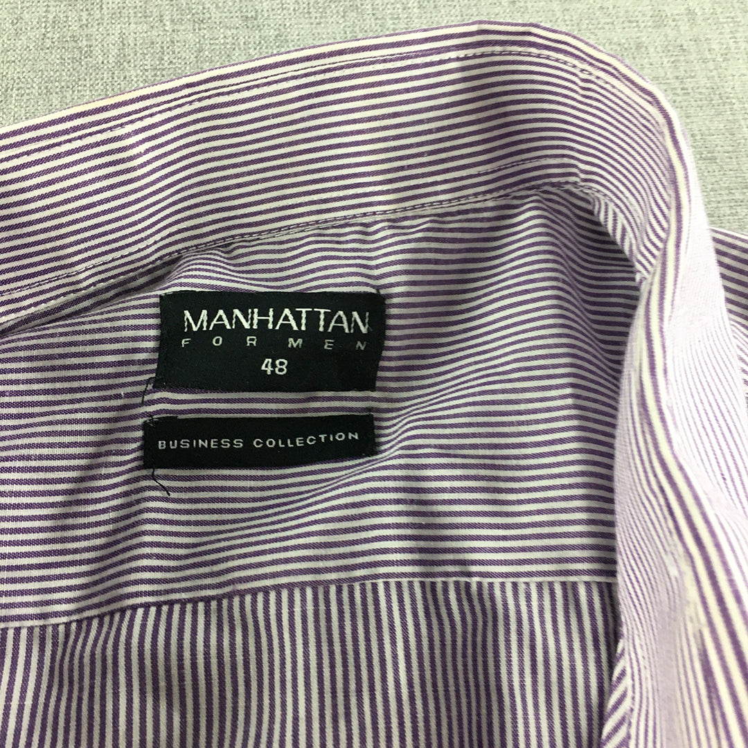 Manhattan Mens Shirt Size 2XL Purple Striped Business Long Sleeve Button-Up