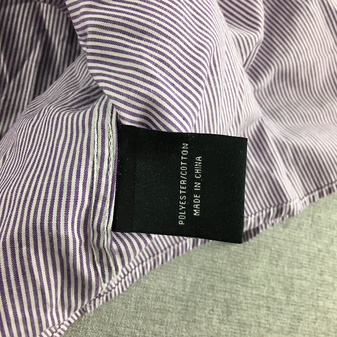 Manhattan Mens Shirt Size 2XL Purple Striped Business Long Sleeve Button-Up