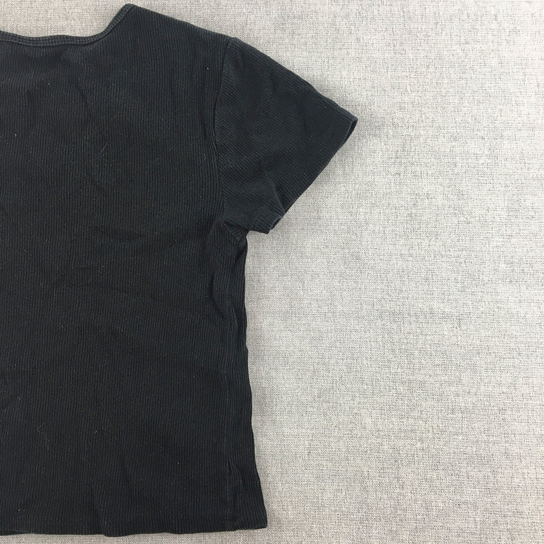 Zara Kids Girls T-Shirt Size 13 - 14 Black Knit Stretch Fabric Top