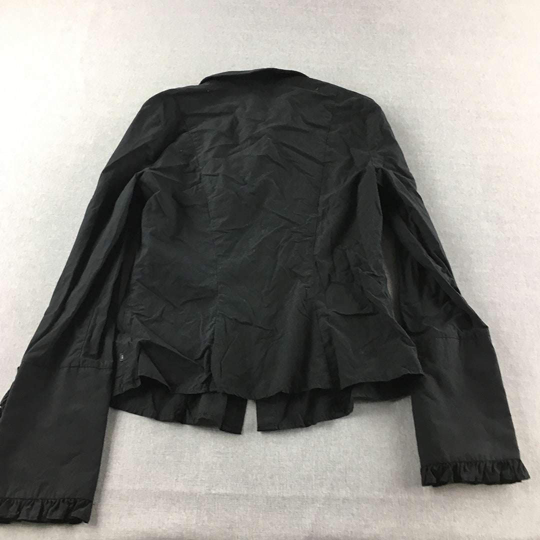 Cue Womens Shirt Size 8 Black Long Sleeve Button-Up Collared