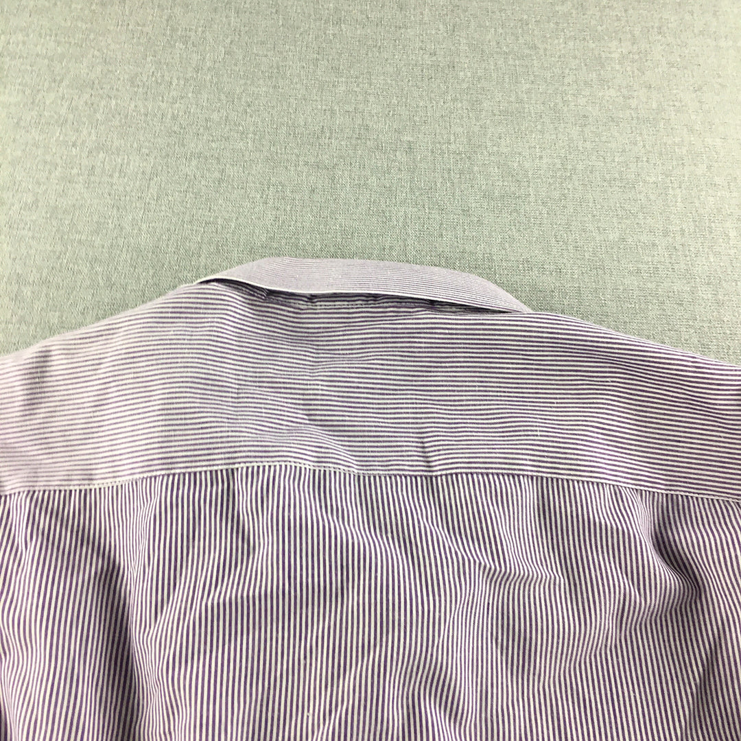 Manhattan Mens Shirt Size 2XL Purple Striped Business Long Sleeve Button-Up