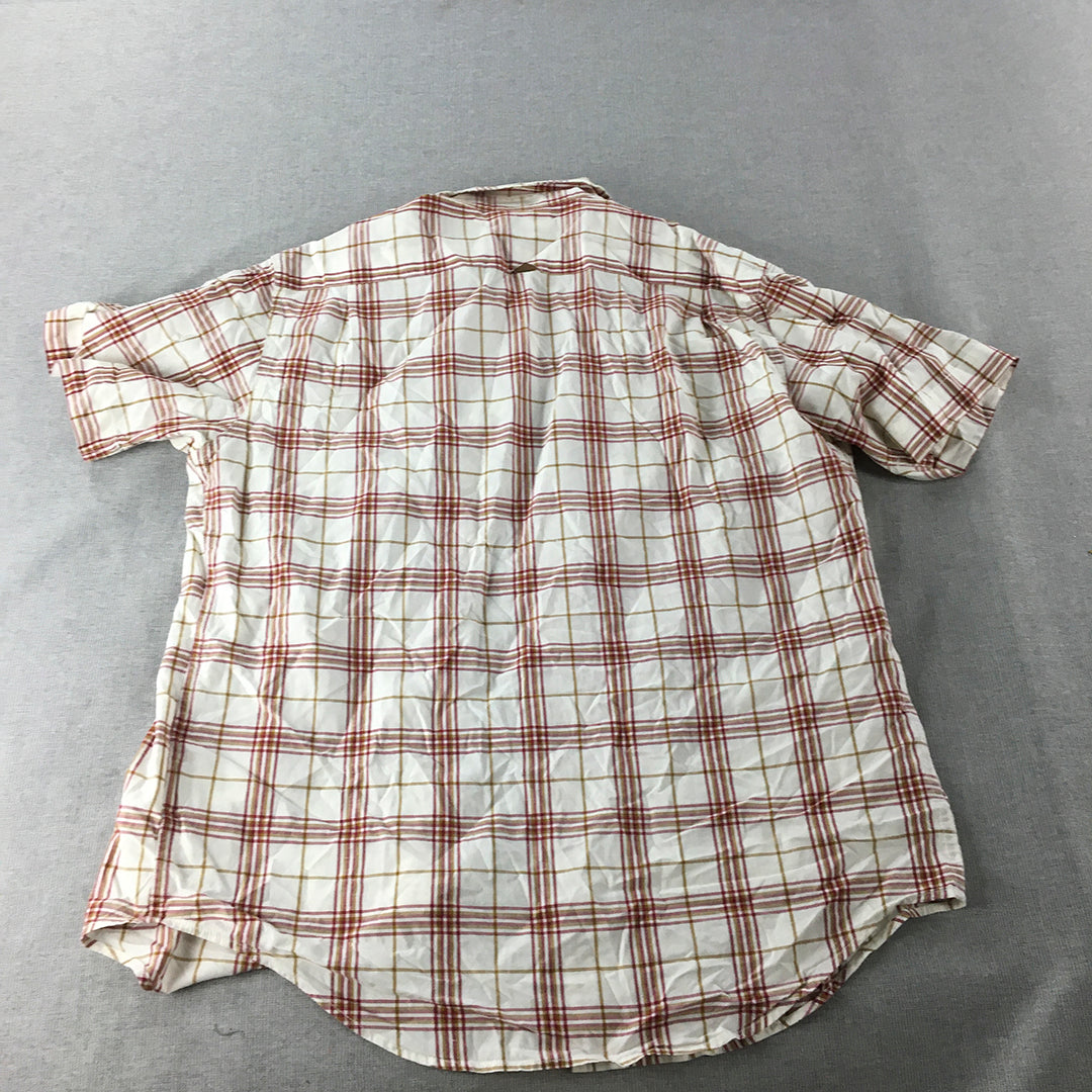 Kathmandu Mens Shirt Size M White Red Checkered Button-Up Short Sleeve Pocket