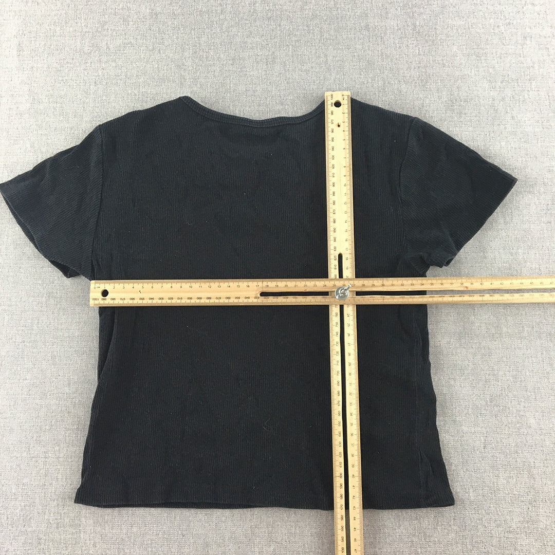 Zara Kids Girls T-Shirt Size 13 - 14 Black Knit Stretch Fabric Top