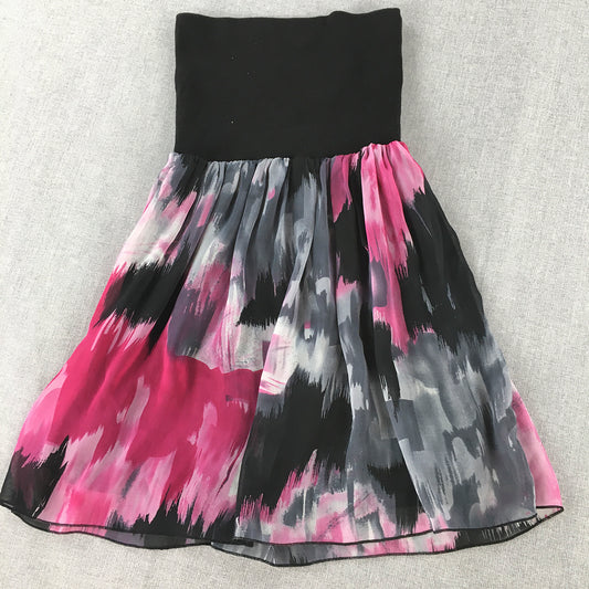 Lulu & Rose Womens A-Line Skirt Size S Black Pink Dot Pleated Elastic Waist