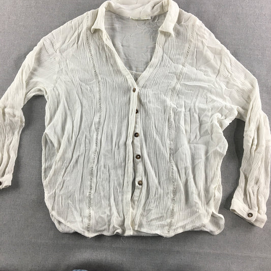 Florence The Label Womens Top Size 12 White Button-Up Long Sleeve Shirt