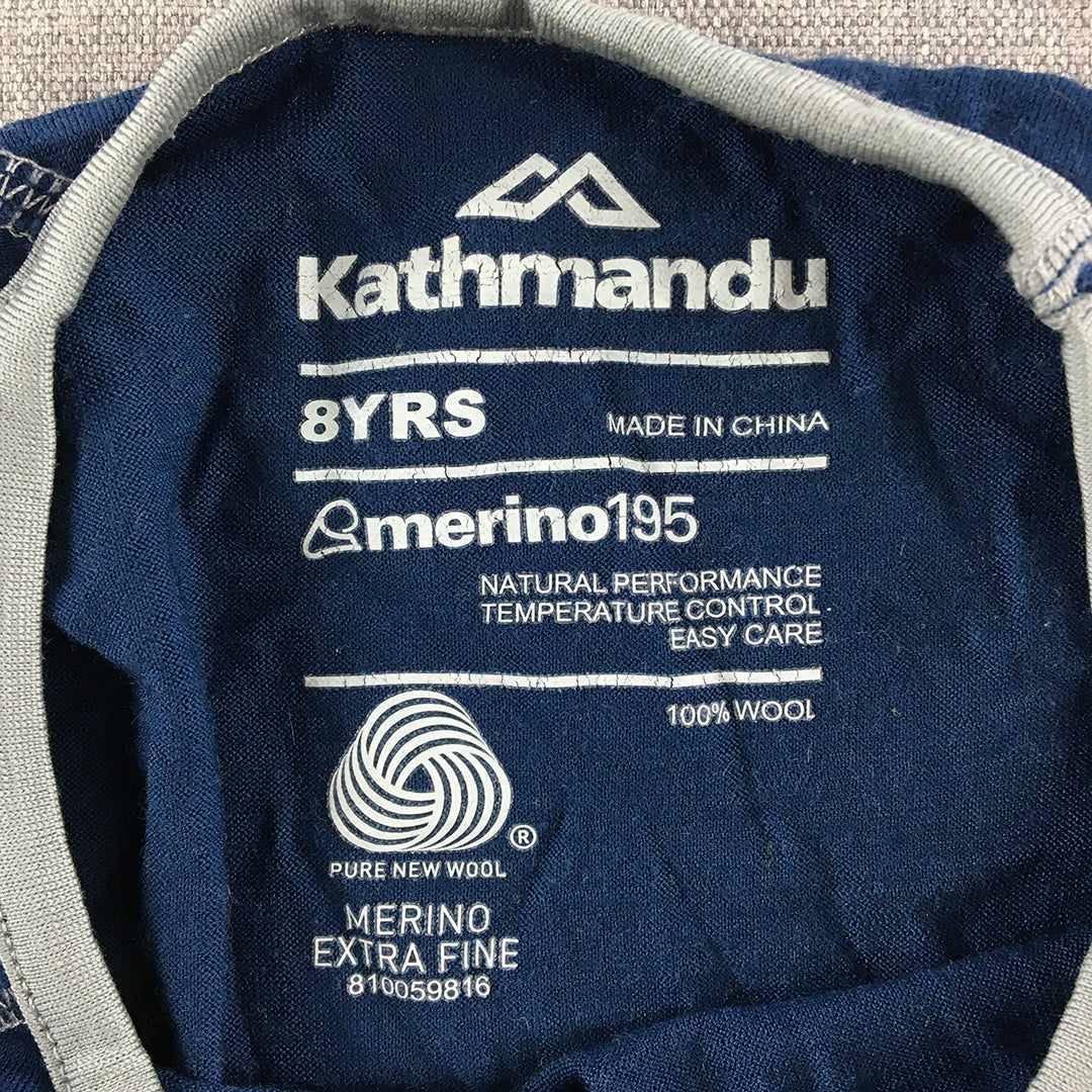 Kathmandu Kids Boys Merino Wool Top Size 8 Blue Long Sleeve Thermal Shirt