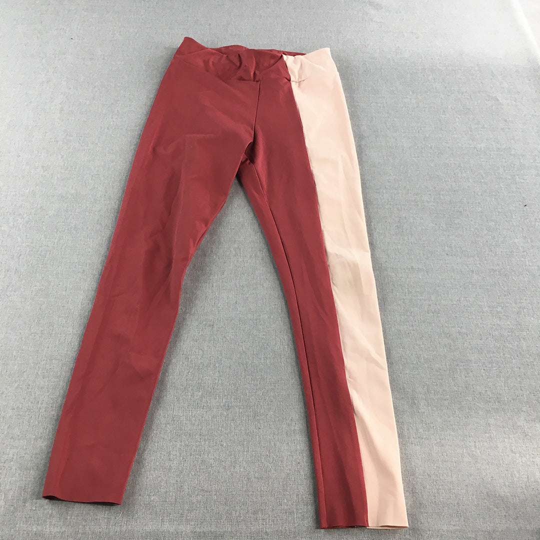 Zara Kids Girls Leggings Size 13 - 14 Red Pink Activewear Stretch Fabric Pants