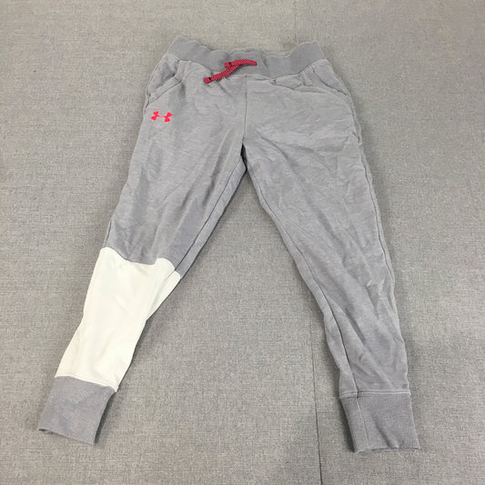 Under Armour Kids Girls Tracksuit Pants Youth Size M Grey Pink Logo Jogger