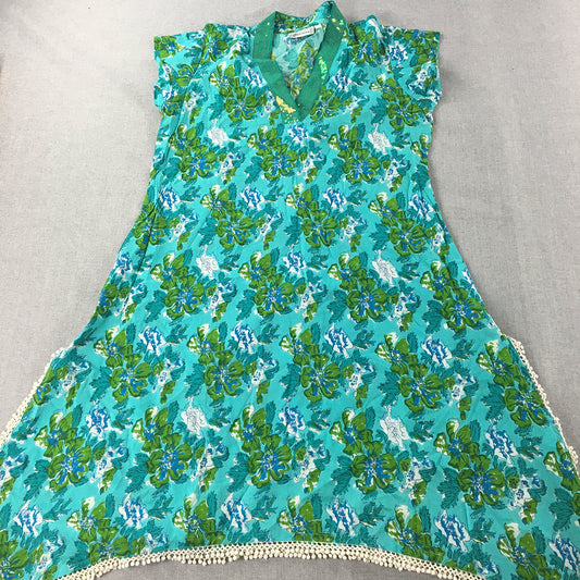 Westside Womens Dress Size M Blue & Green Floral Short Sleeve Midi