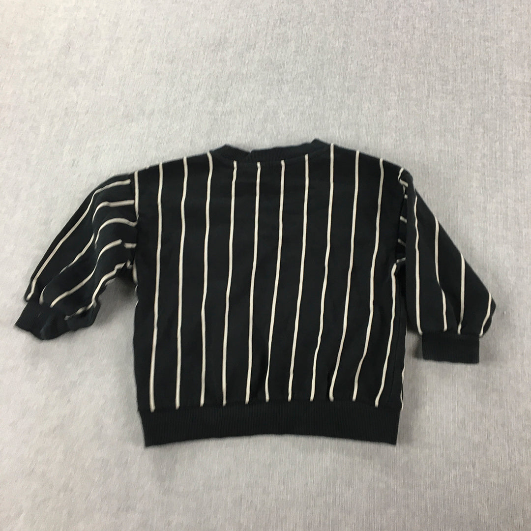 H&M Kids Boys Sweater Size 3 Years Toddler Black Striped LA Embroidered Jumper