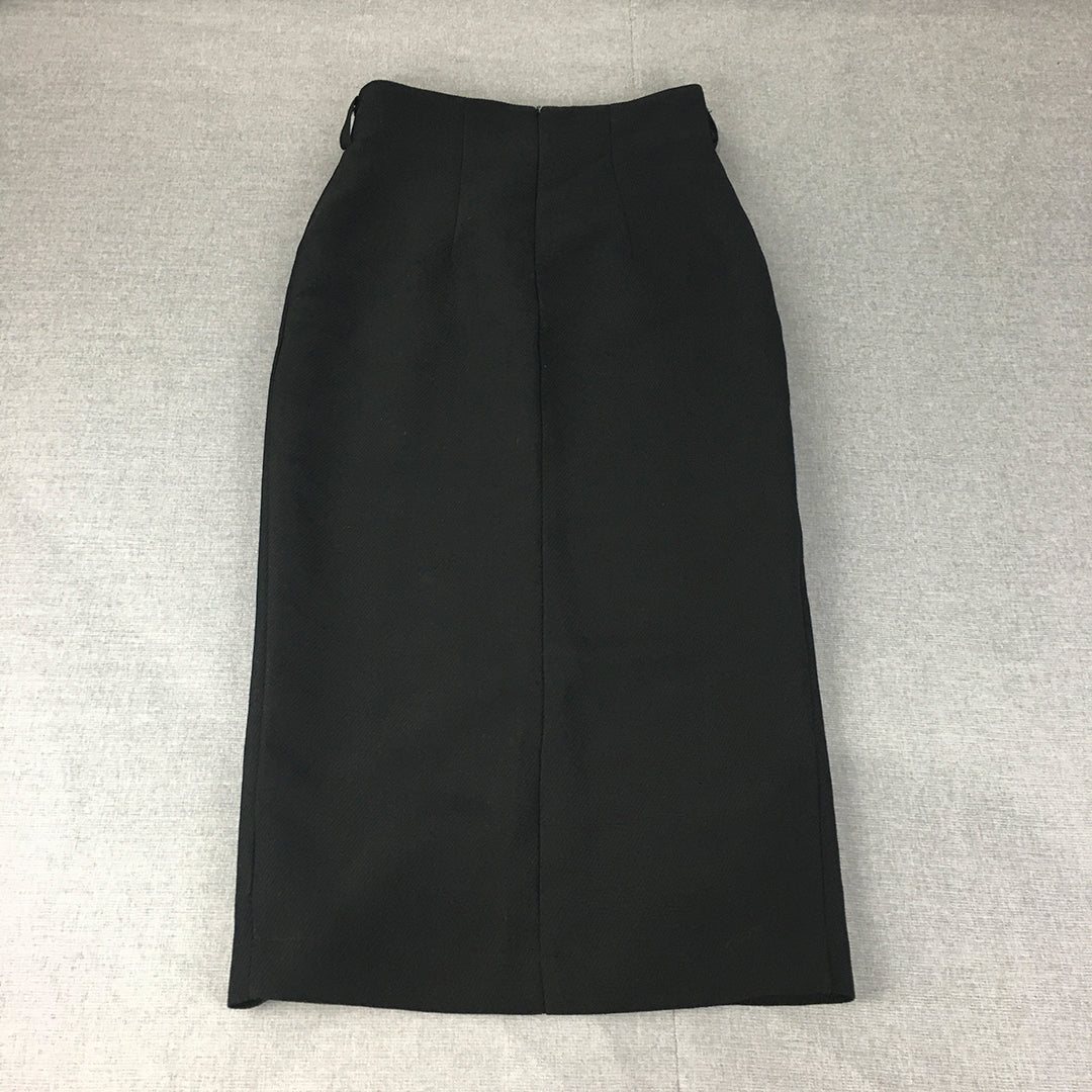 Delilah Womens Maxi Skirt Size 10 Black Button Straight Pencil Pleated