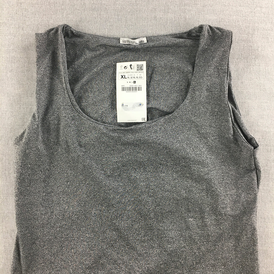 NEW Zara Womens Tank Top Size M Grey Sleeveless Knit Shirt Blouse