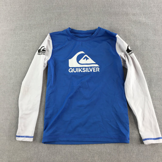 Quiksilver Kids Boys Rash Vest Size 7 Blue Logo Long Sleeve Surf Swim Rashie