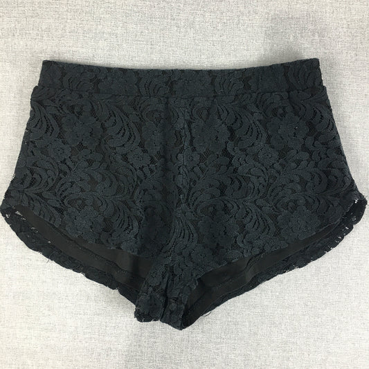 Ambiance Apparel Womens Shorts Size M Navy Blue Floral Lace Bermuda