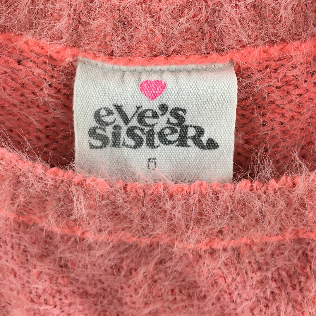 Eve's Sister Kids Girls Sweater Size 5 Pink Fur Fleece Crew Neck Jumper