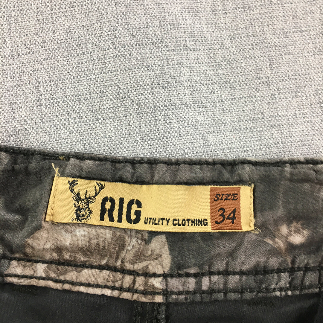 RIG Utility Clothing Mens Chino Pants Size 34 Grey Pockets Straight Leg