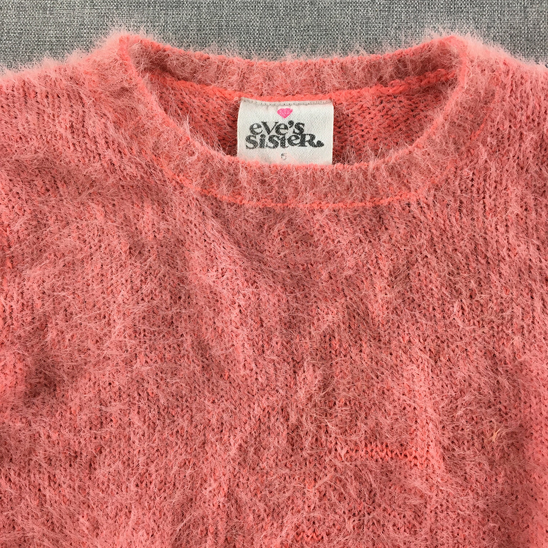 Eve's Sister Kids Girls Sweater Size 5 Pink Fur Fleece Crew Neck Jumper