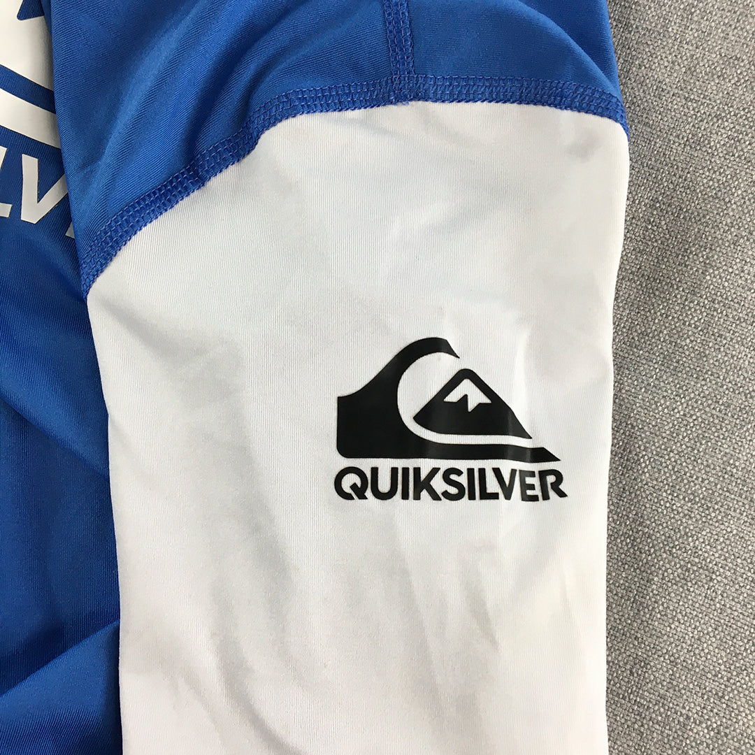 Quiksilver Kids Boys Rash Vest Size 7 Blue Logo Long Sleeve Surf Swim Rashie