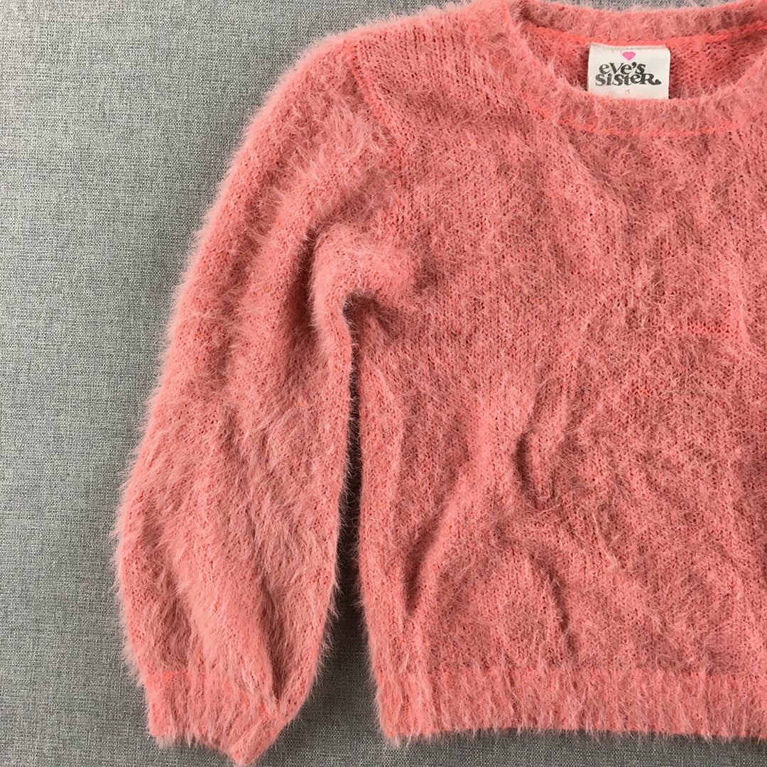 Eve's Sister Kids Girls Sweater Size 5 Pink Fur Fleece Crew Neck Jumper