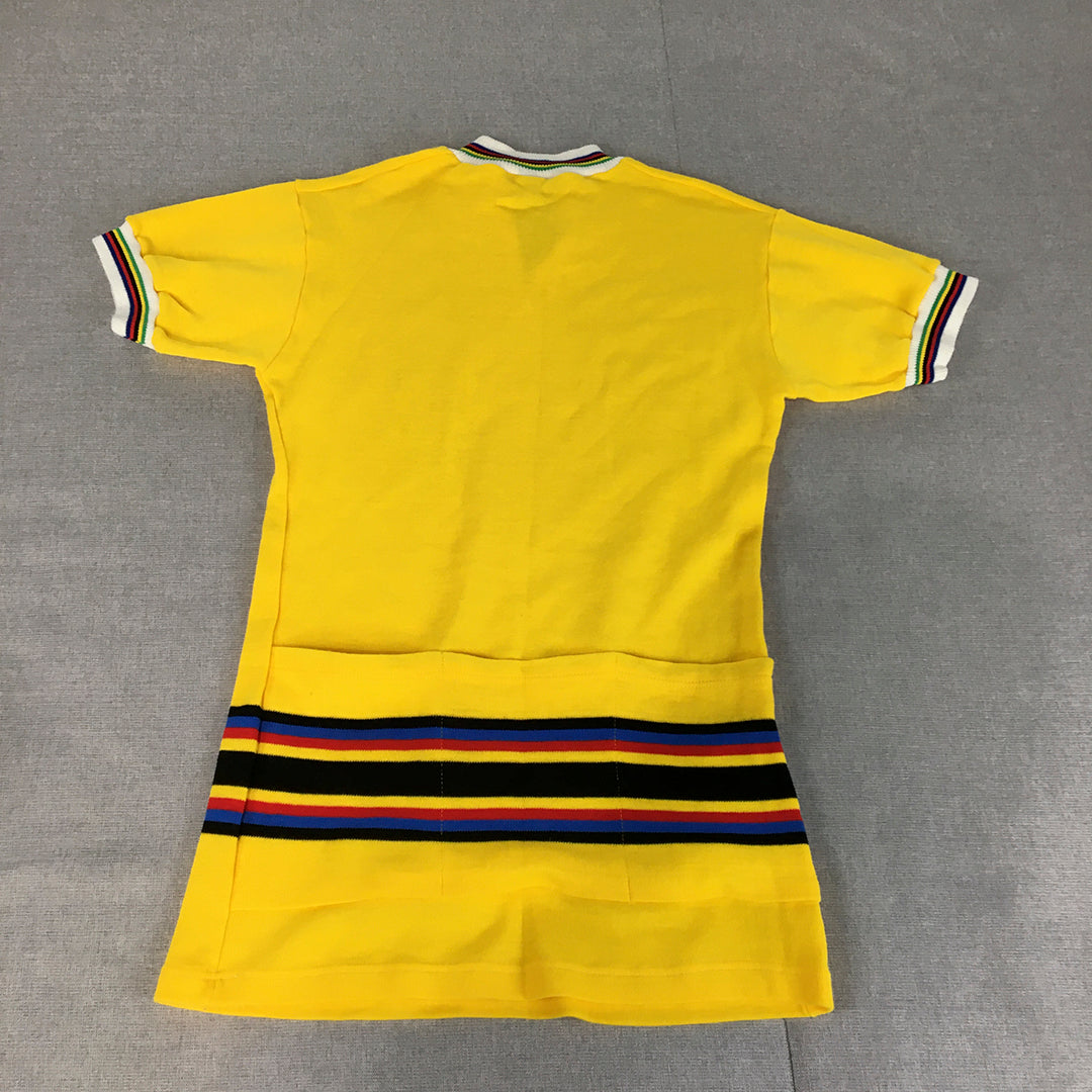 Vintage 1970s Gicom Holland Cycling Jersey Size S Yellow Made In Netherlands