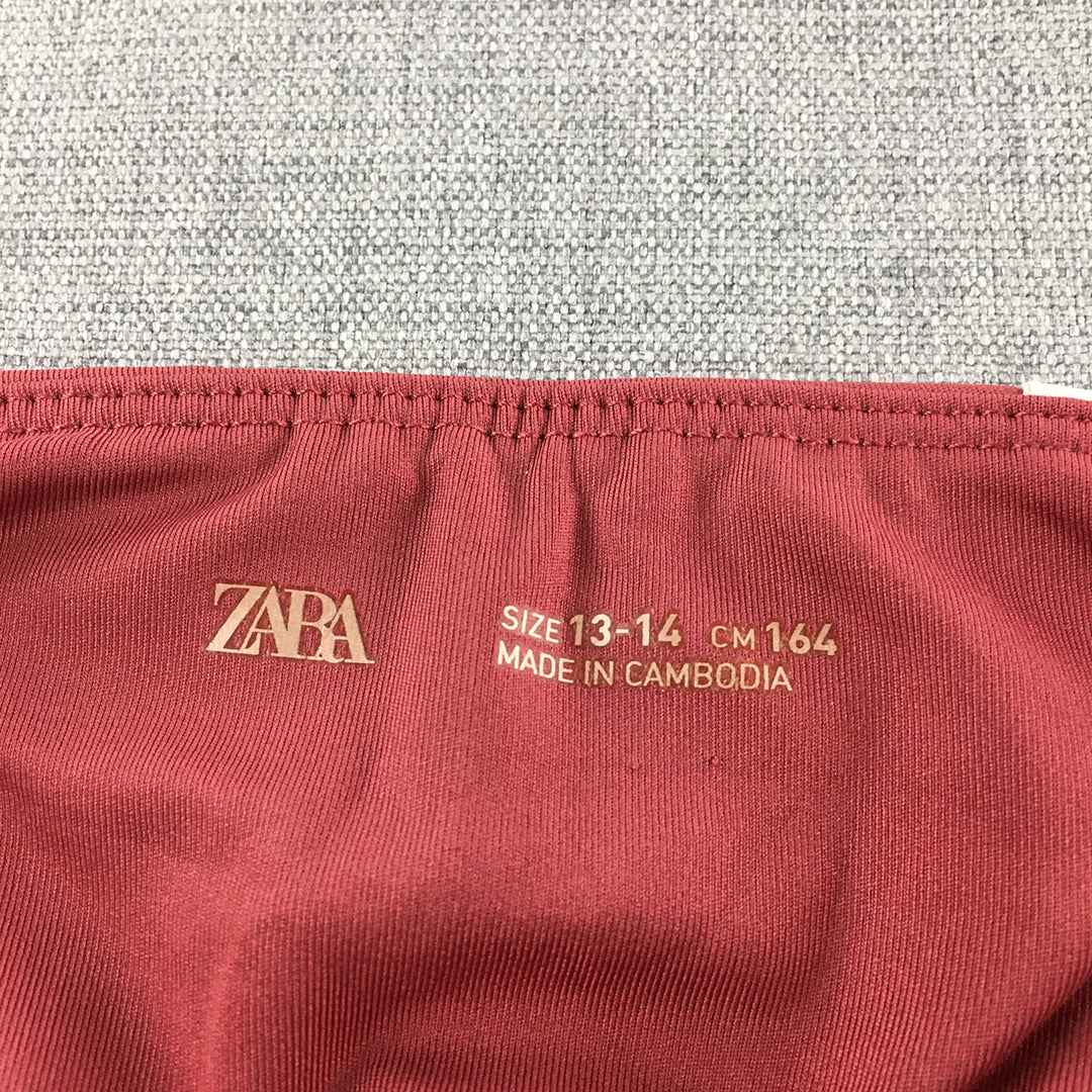 Zara Kids Girls Leggings Size 13 - 14 Red Pink Activewear Stretch Fabric Pants