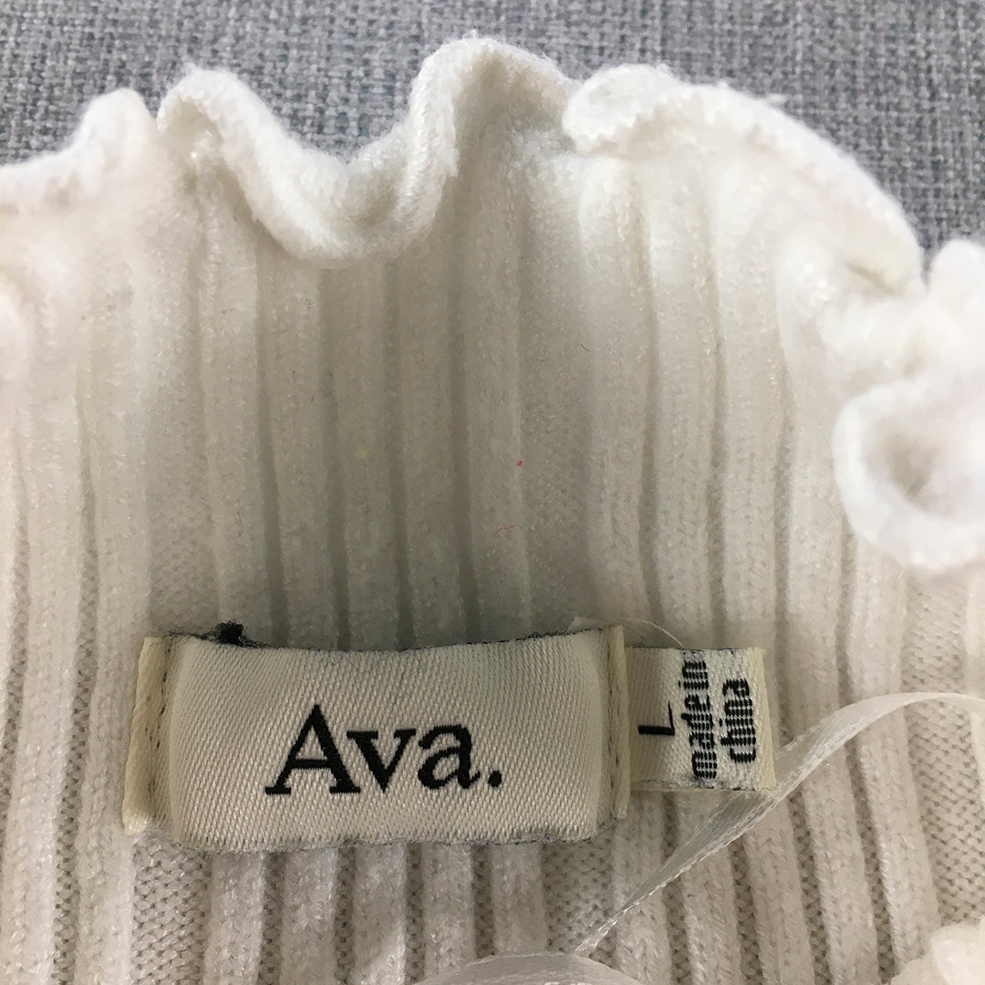 Ava Womens Wool Cable Knit Sweater Size L White Mock Neck Jumper