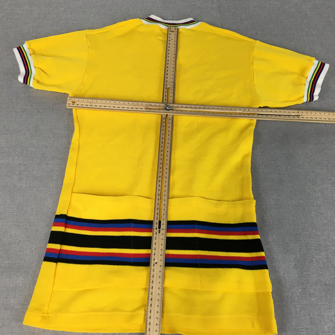 Vintage 1970s Gicom Holland Cycling Jersey Size S Yellow Made In Netherlands