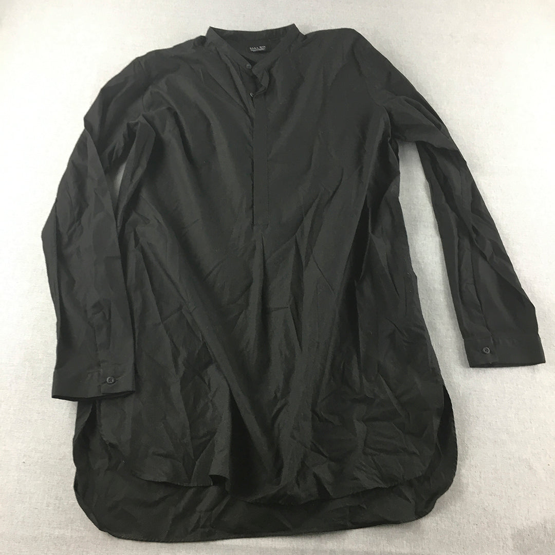 Zara Man Tunic Size XL Black Long Sleeve Button Long Mens Shirt