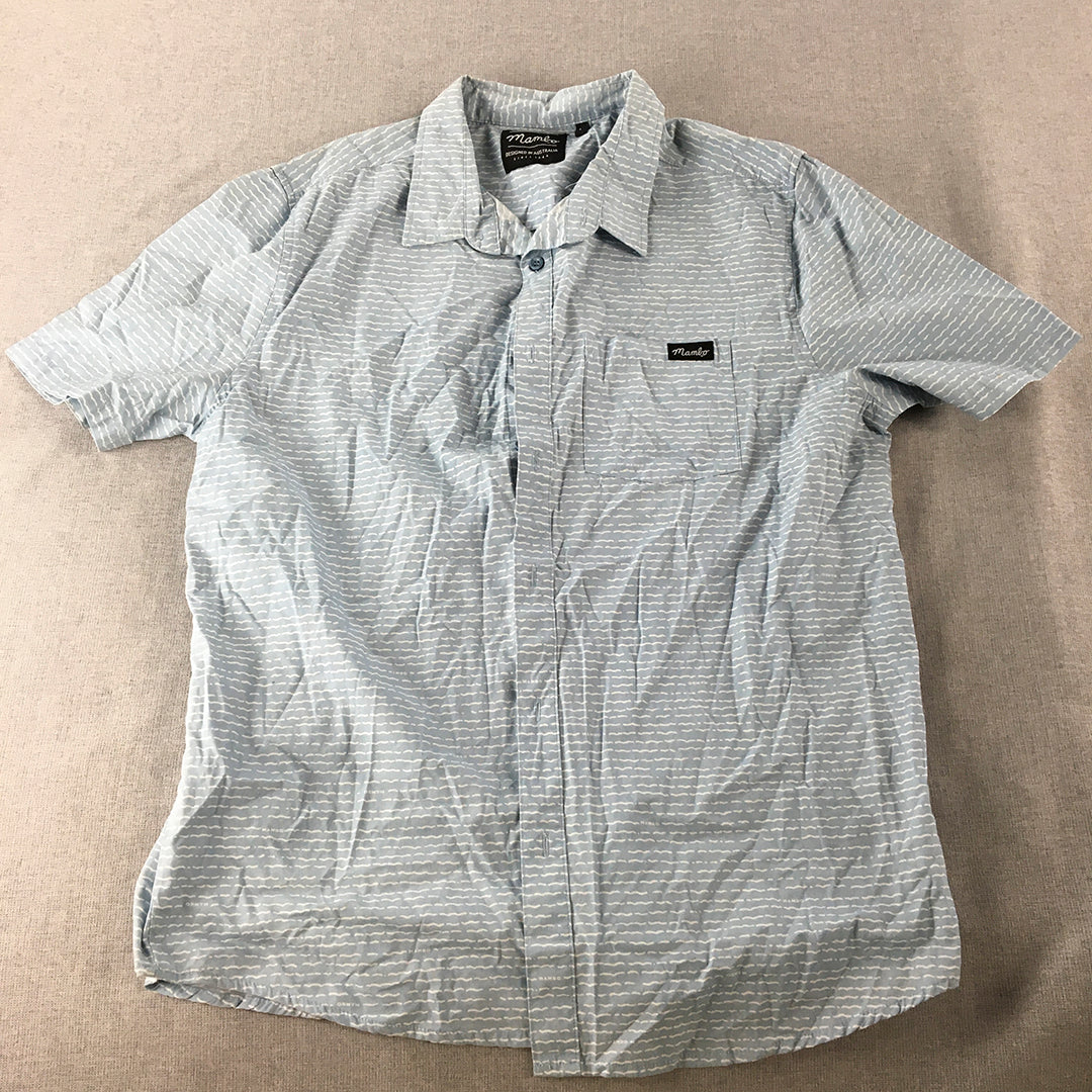 Mambo Mens Shirt Size L Blue Striped Short Sleeve Pocket Button-Up Collared