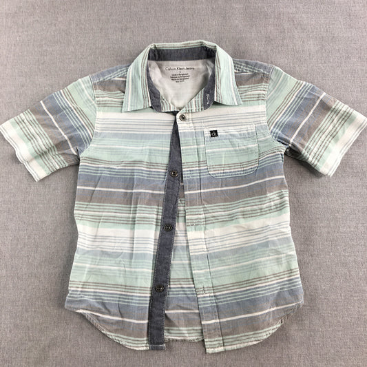 Calvin Klein Jeans Kids Boys Shirt Size 5 Blue Striped Short Sleeve Button-Up