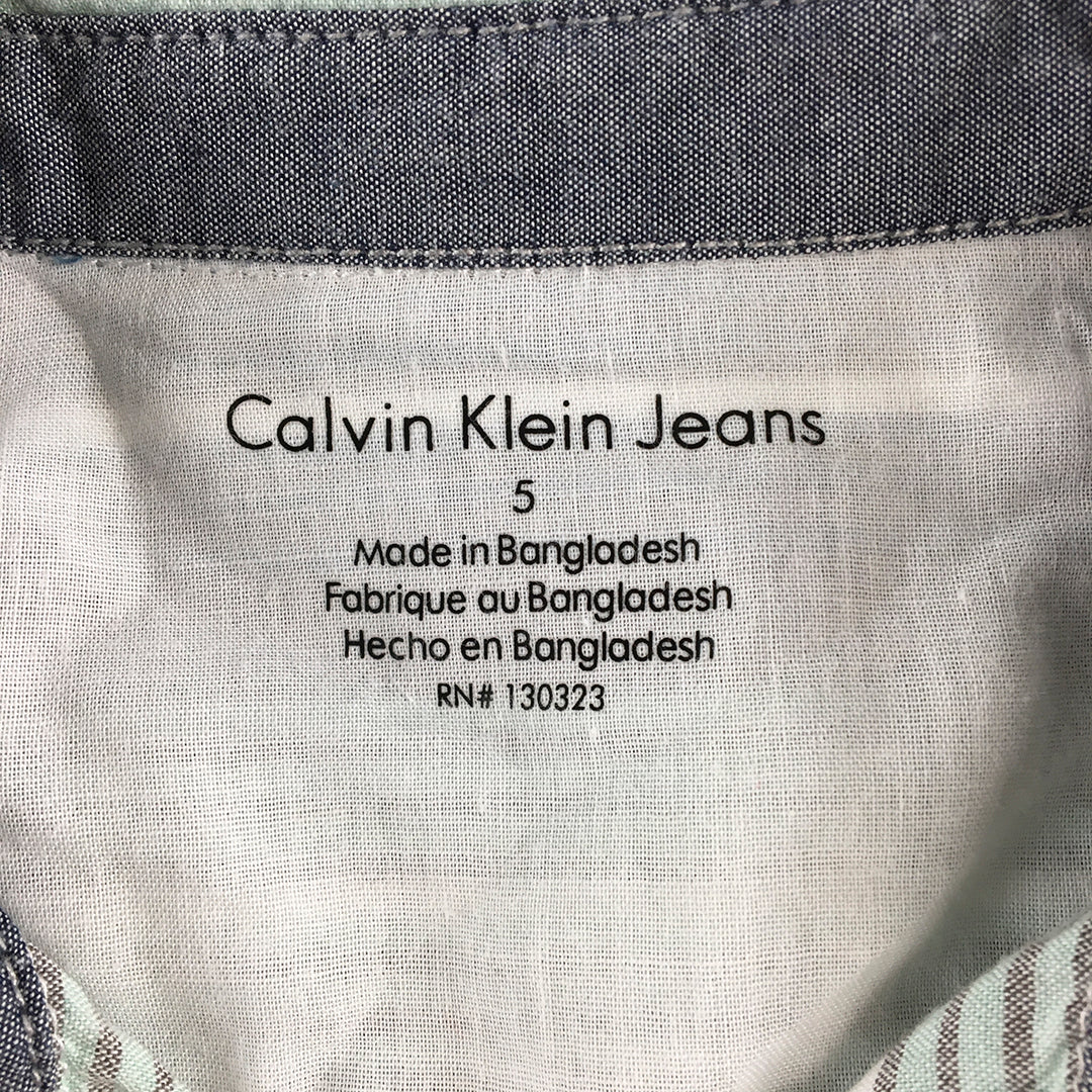 Calvin Klein Jeans Kids Boys Shirt Size 5 Blue Striped Short Sleeve Button-Up