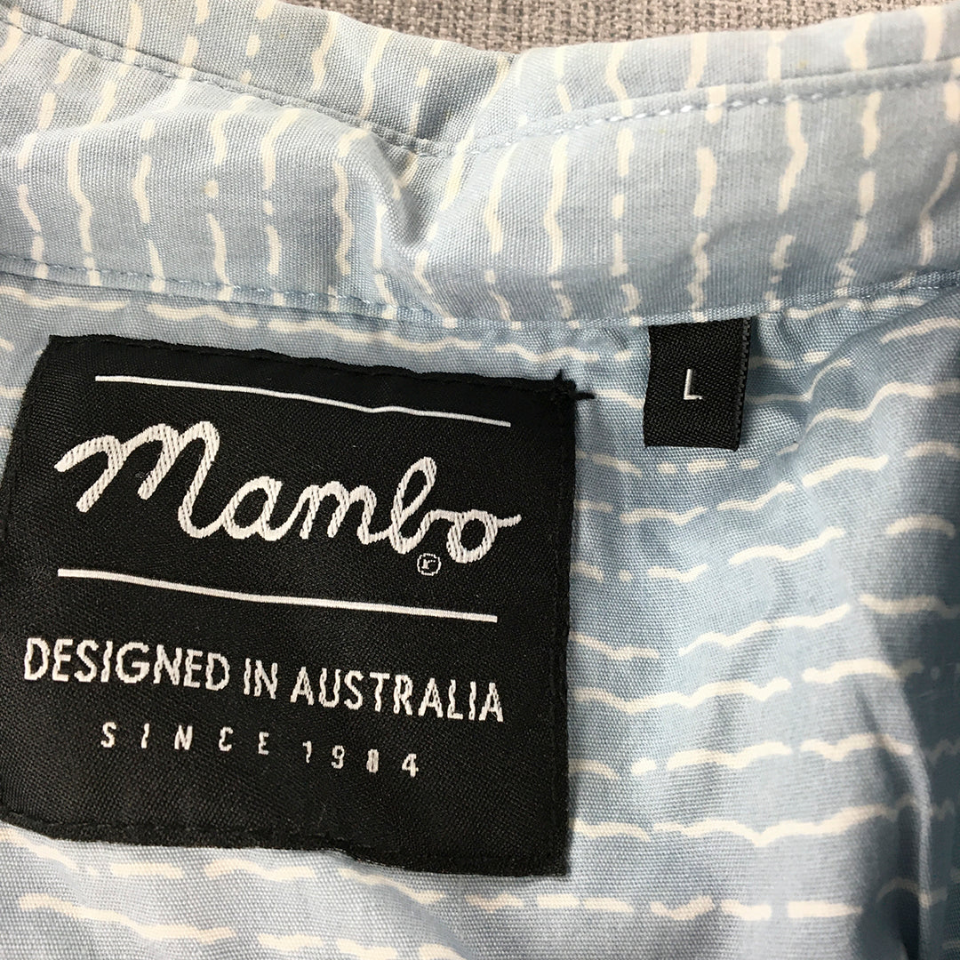 Mambo Mens Shirt Size L Blue Striped Short Sleeve Pocket Button-Up Collared