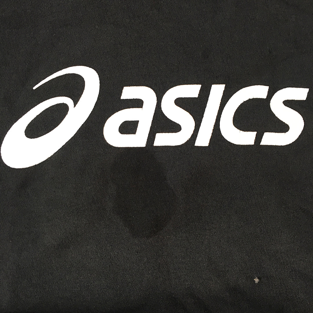 Asics Womens Hoodie Sweater Size 12 Black Big Logo Pockets Pullover Jumper