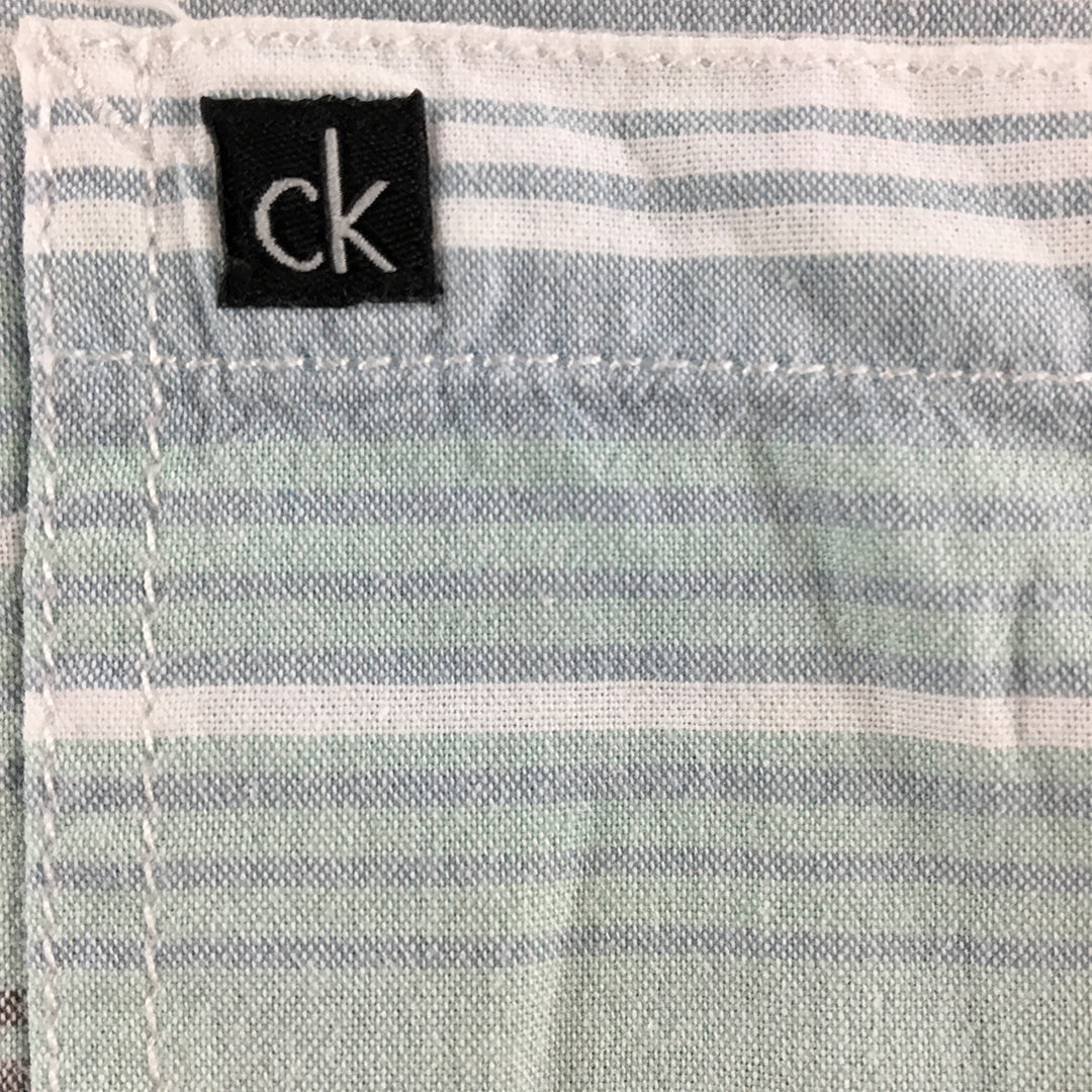 Calvin Klein Jeans Kids Boys Shirt Size 5 Blue Striped Short Sleeve Button-Up