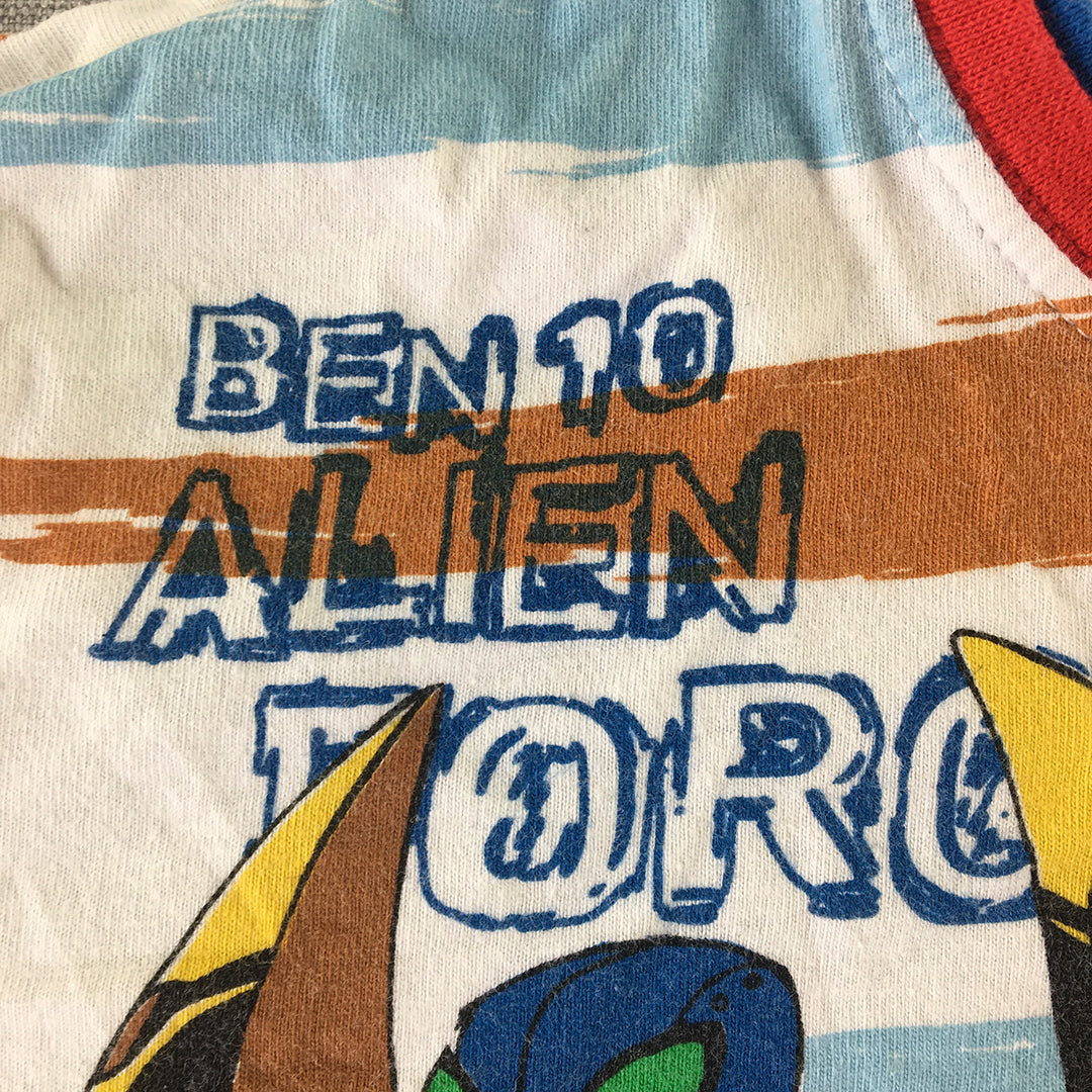 Ben 10 Alien Force Kids Boys T-Shirt Youth Size M White Striped Cartoon Network