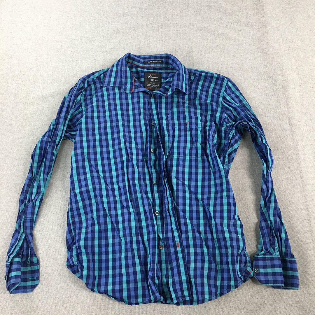 Freezone Mens Shirt Size XL Slim Fit Long Sleeve Button-Up Collared Pocket Blue