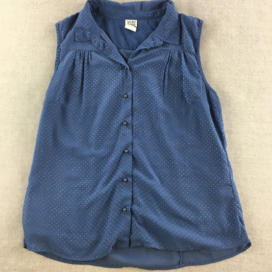 Vero Moda Womens Top Size L Blue Button-Up Sleeveless Shirt