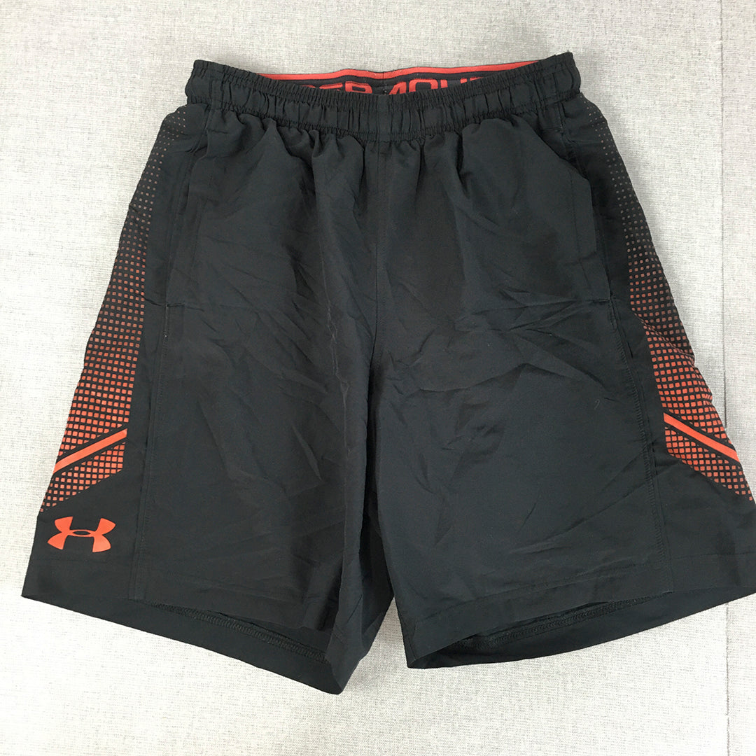 Under Armour Mens Shorts Size S Black Red Logo Pockets Elastic Waist